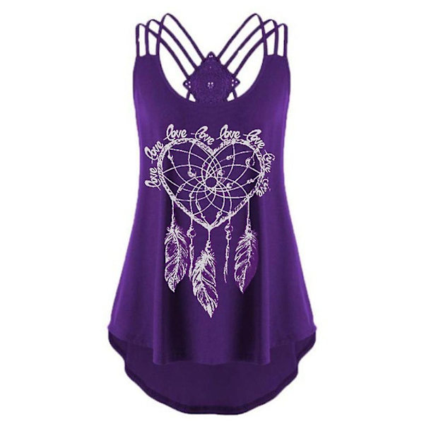Naisten Plus-kokoinen hihaton printed casual , laskostetut topit Purple L
