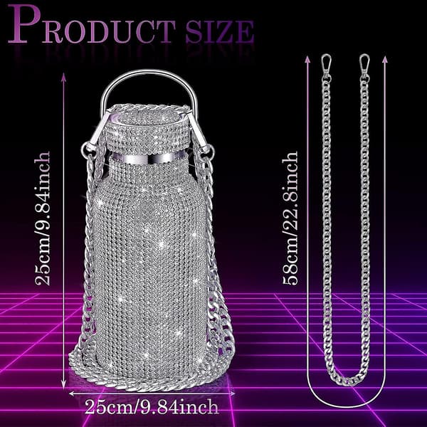 Timantti Vesi Pullo Bling Strassit Ruostumaton Teräs Termo Pullo Täytettävä Vesi Pullo Eristetty Vesi Pullo Glitter Vesi Pullo Ketjun Kanssa