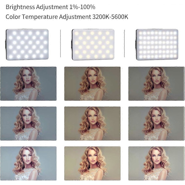 60 LED Videovalo, 3200-5600K, 3 valotilaa ja kirkkautta, 10-tasoinen himmennettävä CRI95 + suuritehoinen paneelivalo, sisäänrakennetut akut puhelimelle, iPhonelle