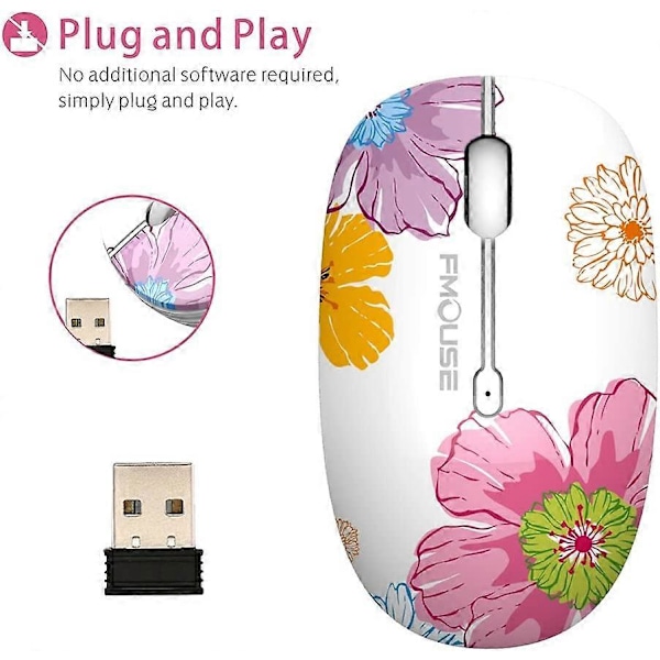 M101 Langaton Hiiri Söpö Hiljainen Tietokonehiiri USB-Vastaanottimella, 2.4G Optinen Langaton Matkahiiri 1600 DPI Yhteensopiva Kannettavan, Muistikirjan, PC:n, Com:n Kanssa