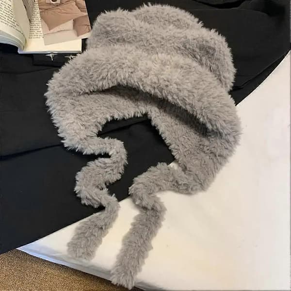 Fluffig vintermössa med björnöron för damer, mångsidigt vintermode för julklappar Khaki