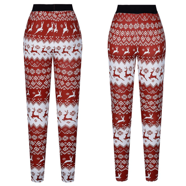 Kvinnor Jul Yoga Träning Gym Leggings Jeggings Nyhet Stretch Skinny Hög midja Atletiska långbyxor Vinter Xmas Byxor Dark Red XL