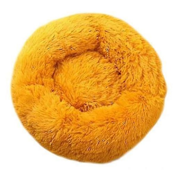 Hund- och kattdjurssäng rund plysch kennel kattsäng höst och vinter husdjurssäng hundmatta kattmatta husdjursmatta ytterdiameter 70 cm (gul)