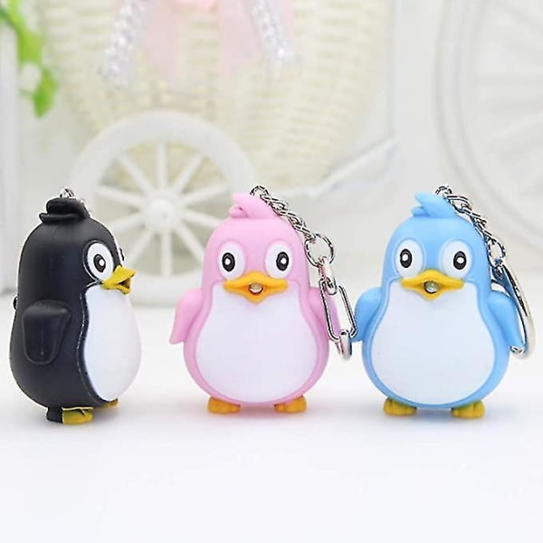 Pakkaa 2 pingviini-avaimenperää LED-valoilla ja -äänillä lasten leluilla Black