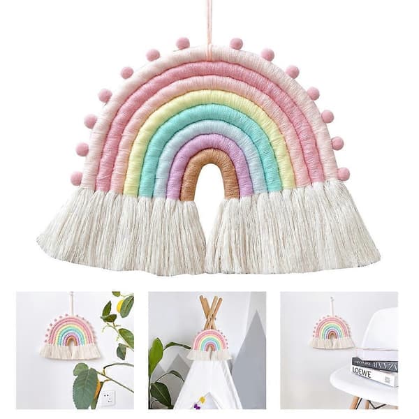 Regnbåge Väggbonad Ornament 8 Rader Makramé Tapeter Tofsar Vävd Regnbåge