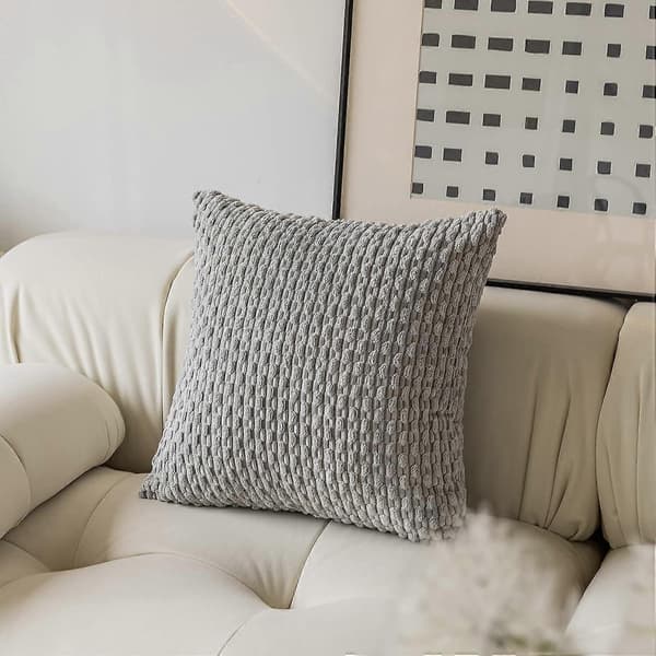 Sæt med 2 dekorative pudebetræk til sofa stribet fløjl sofapudebetræk 40x40cm, 16 x 16 tommer, lysegrå
