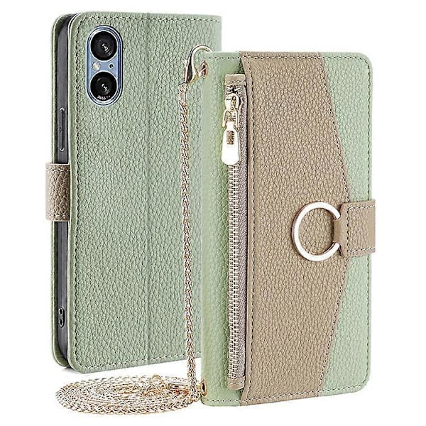 Yhteensopiva Sony Xperia 5 V Kotelo Lompakko PU Nahka Olkalaukku Puhelinkotelo Meikkipeilillä Green