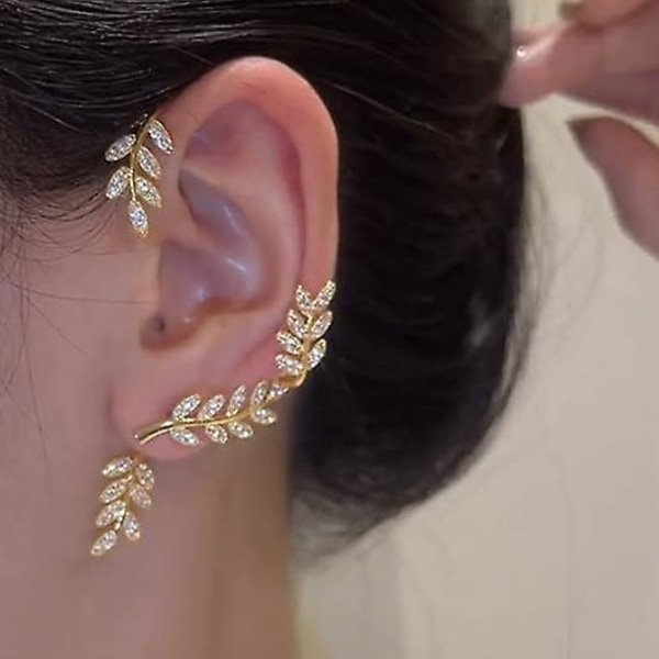 Rhinestone Ørehylse Blad Ørejakke Klatrer Klatre Ørepynt Øremanchetter Søte Hypoallergiske Ørepynt Kvinner Jenter