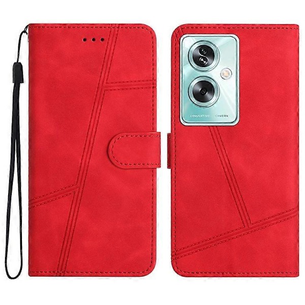Kompatibel til Oppo A79 5G Linjer Præget Mobiltelefon Etui Foldbart Stativ PU Læder Cover Red