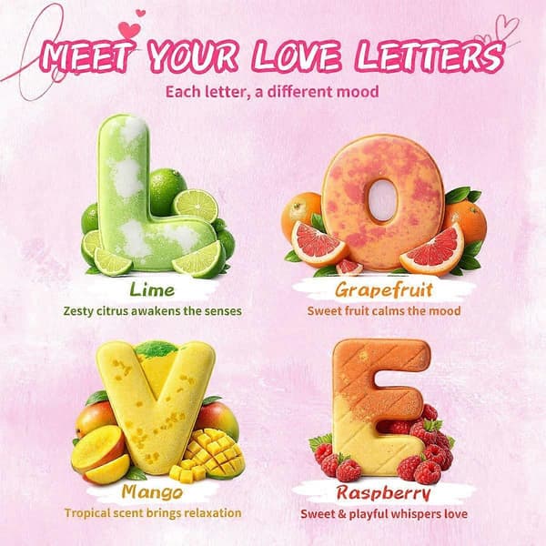 Bogstavformede LOVE Badebomber 4-pak, Frugtduftende Brusende Badebolde, Afslappende Hjemme-Spa Sæt, Perfekt Romantisk Gave til Valentinsdag & Selvforkælelse 2pcs