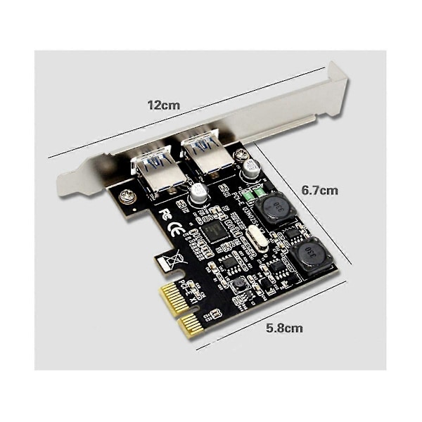 PCI Express X1 till USB 3.0 5Gbps 2-Port Typ C Expansionskort Hub Adapter Controller för Stationär PC
