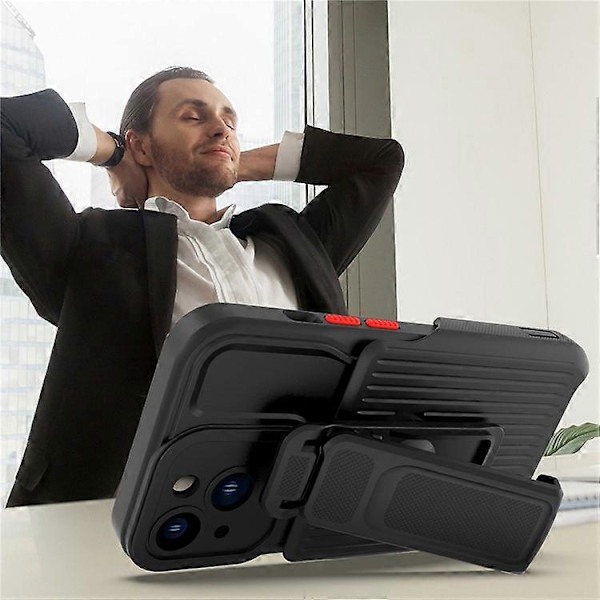 Explorer Series Kompatibelt För iPhone 13 Bakre Klämma Ställ Design PC + TPU Telefonskyddsfodral Fallsäkert Skal DarkGreen