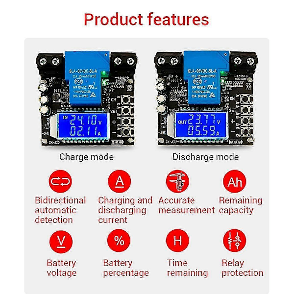 -J30 Coulomb Meter Display Batteritest Lithium Batteribeskyttelse Mod Tovejsstrøm 30