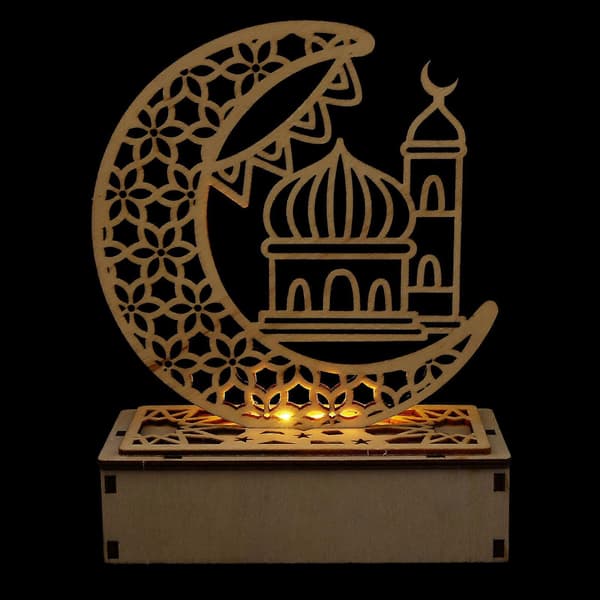Eid Mubarak Dekorativt Lys Træ Eid Håndværk Natlys Til Eid Dekoration 20x14x6cm 1 Sæt