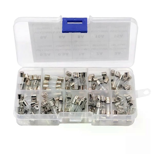 100 st 5*20 5x20 mm Autosäkringssortiment med glasrör 02A 05A 1A 2A 3A 5A 6A 8A 10A 15A