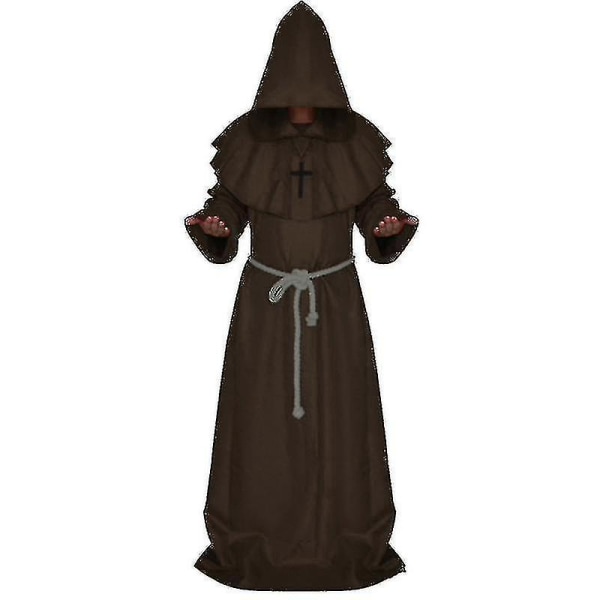 Vuxen munk Hooded Robe Kappa Cape Friar medeltida prästdräkt Coffee L