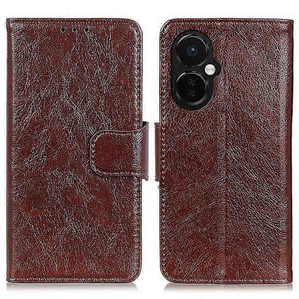 Kompatibelt För OnePlus Nord CE 3 5G Telefonställ Plånboksfodral Nappa Textur Delat Läder Mobiltelefonfodral Brown