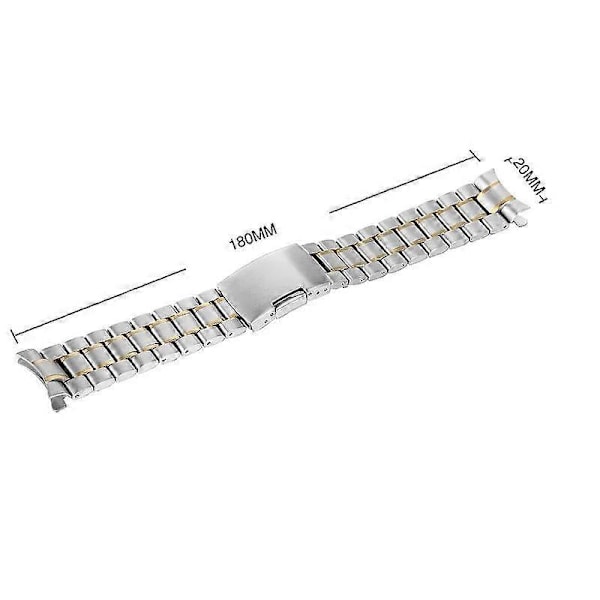 20 mm rustfrit stål solidt led armbånd urrem lige ende med 4 stk. fjederstifter til ur (sølv+gylden)