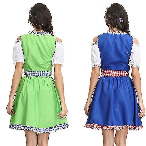 Halloween Mekot Lady Carnival Oktoberfest Puku Taverna Beerfest Tarjoilija Dirndl Crop Top Ruudullinen Esiliina Asu Cosplay Halloween Fancy Juhlamekko Korkea Green XL-Oktoberfest