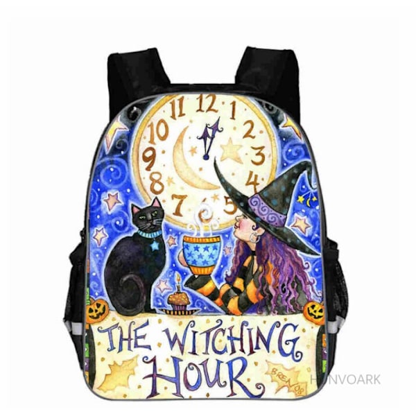 Uusi Musta Kissa Reppu Eläin Gothic Moon Phase Casual koululaukut Taaperot Pojat Tytöt Teini Orange 11 inch