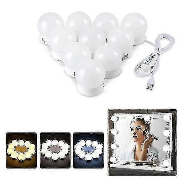 Passer til Hollywood makeup-spejle 70 x 55 cm, 14 dæmpbare LED-pærer med 3 lysfarver og USB-opladningsfunktion (kun pærer)