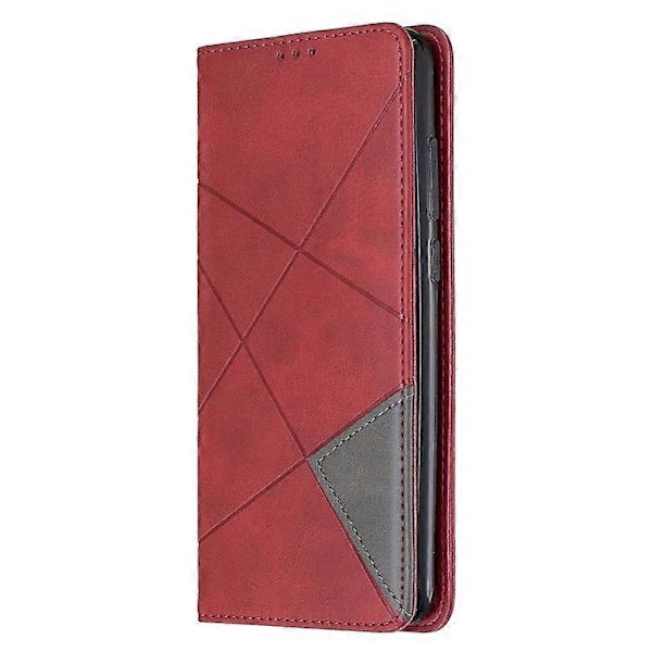 Geometriskt Mönster Ställ Läder Korthållare Fodral Kompatibelt För Xiaomi Redmi Note 8 Pro Red