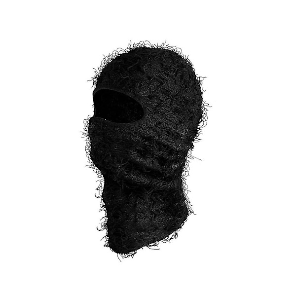 Miesten Naisten Distressed Balaclava Hat Cool Ski Mask koko kasvoille Neulottu Balaclava Talven lämmin tuulenpitävä cap kylmään sääön Black