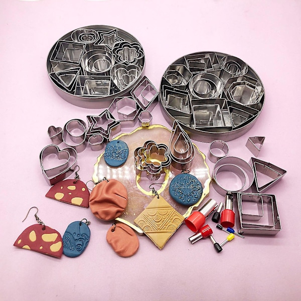 24 stk Mini Kakeform Rustfritt Stål Geometri Leirekutter DIY Keramisk Keramikk Polymer Leire Øredobber Kutteform Verktøy-fg