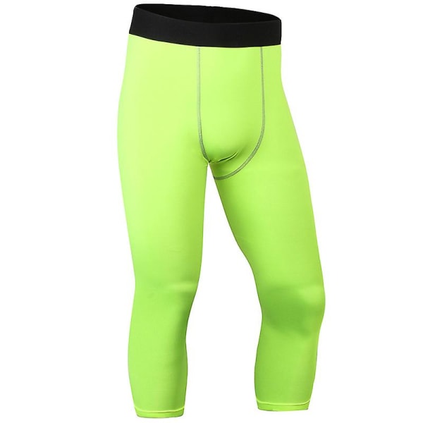 Miesten Gym Compressio Leggingsit Pohjakerros juoksutiukat housut 3/4 fitness Fluorescent Green L