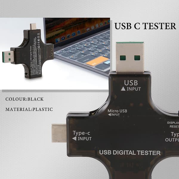 2-i-1 Typ C USB-testare Färgskärm LCD Digital Multimeter, USB C Spänning Ström Voltmeter Voltm