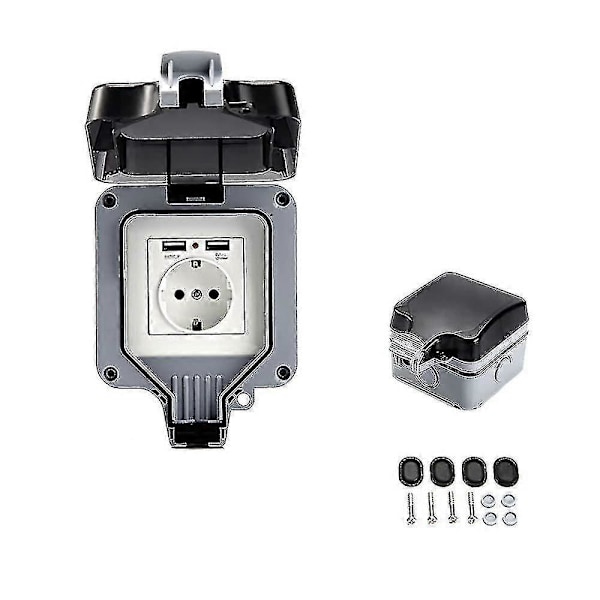 Ulkokäyttöön Tarkoitettu Kaksoispistorasia USB:llä, Vedenpitävä, Kestävä, Sähköpistorasia Seinäkotelolla (yksittäinen) TY