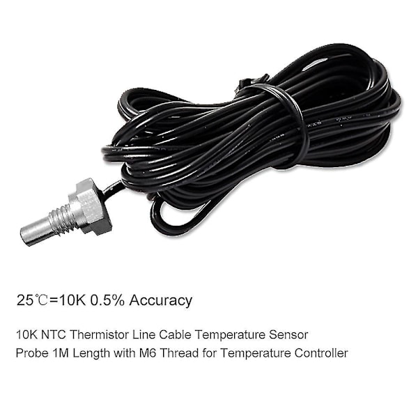 10k Ntc Termistor Linjekabel Temperatur Sensor Probe 1m Længde Med M6 Gevind Til Temperaturregulator