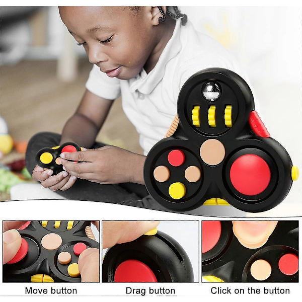 Fidget Pad - 11-funktionslegetøj til stress- og angstlindring - Perfekt spil til ADHD, ADD (sort)