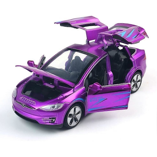 1:32 Alumiininen Tesla X90 -auton malli, vetävä takaisin elektroniset lelut valoilla ja musiikilla, valumuottiautolelu yhteensopiva Teslan Model X:n kanssa, Teslan ystäville keräilyyn