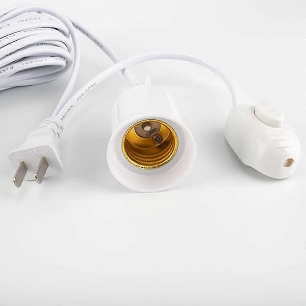 Adapterkabel med fatning/afbryder, Polykarbonat, E27, 250V, 10A, 3 m, Hvid