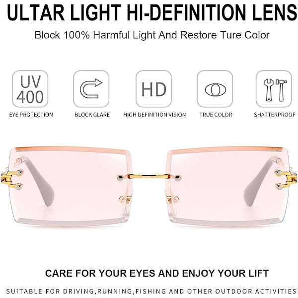 Ubiuo Bågfri Rektangulära Solglasögon För Kvinnor Mode Ramlösa Fyrkantiga Glasögon För Män Ultralätta Uv400 Glasögon Unisex