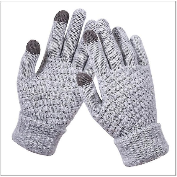 Vinterhandskar med pekskärm för kvinnor Tjocka Varma Stickade Stretchhandskar Imitation Ull Helfinger Utomhusskidåkningshandskar Grey