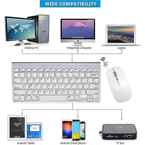 Trådløst tastatur og mus kompatibel med Apple iMac Windows eller Android 24G Trådløs IWA
