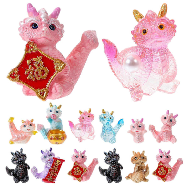 12 stk. Dragens år Tegneserie Zodiac Drage Figur Resin DIY Mini Drage Dekor