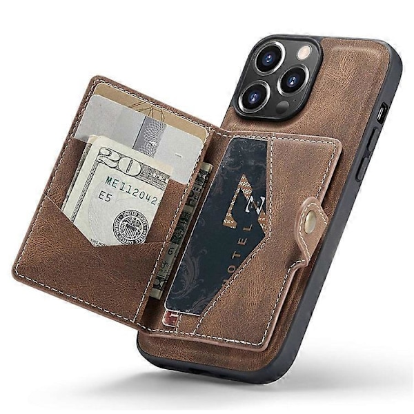 JEEHOOD Yhteensopiva iPhone 14 Pro Retro Iskunkestävä Kotelo Irrotettava 2-in-1 Lompakkokotelo Nahkapäällysteinen Jalusta TPU-suojus Brown