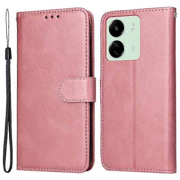 Kompatibelt Skal för Xiaomi Redmi 13C Stöttåligt PU Läder Telefonskal Kalvtextur Pink