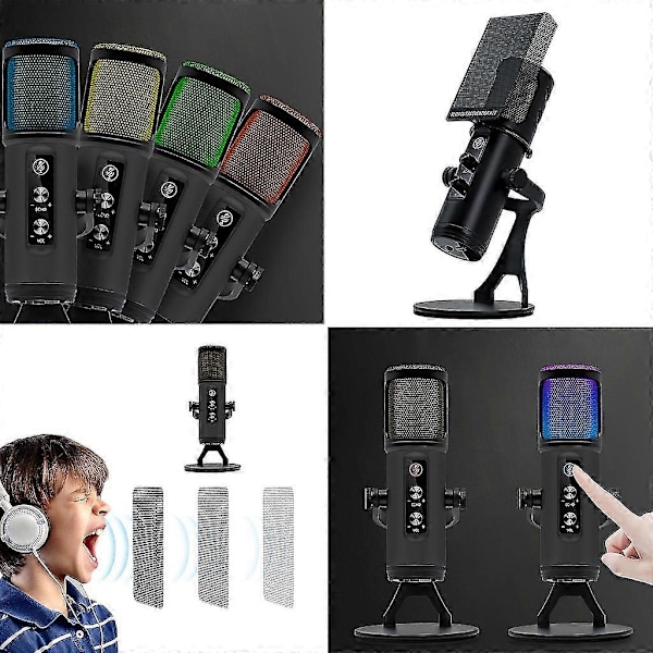 Professionell USB-mikrofon med färgglada RGB-lampor, tåliga metallmikrofoner