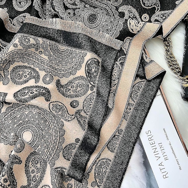 Dame Mode Tørklæder Med Tykt Varmt Faux Cashmere Cashew Blomsterdesign Til Koldt Vejr Udendørs Skiløb Og Cykling