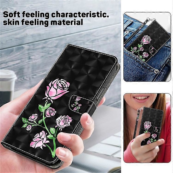 Kompatibel for Samsung Galaxy A35 5G Deksel Lær 3D Mønstertrykk Telefondeksel med Kortholder Pink