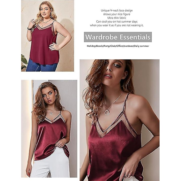 Satin Mesh V-hals Tank Topp Dame Cami Topp Silke Camisole Casual Bluse Stor