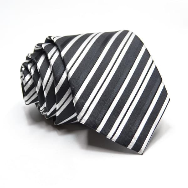 SBSG Klassisk Herre Silke Slips Vævet Jacquard Slips, Sort og hvide striber