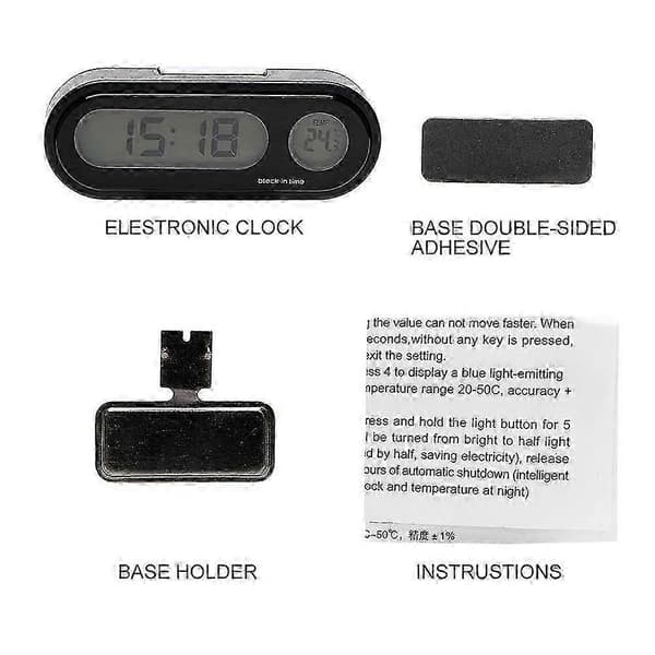 Elektronisk bilur med lysende termometer og LED digitalt display til instrumentbræt