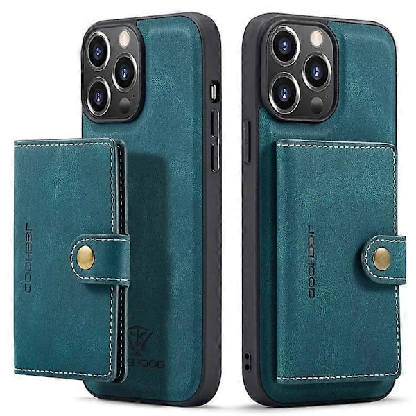 JEEHOOD Yhteensopiva iPhone 14 Pro Retro Iskunkestävä Kotelo Irrotettava 2-in-1 Lompakkokotelo Nahkapäällysteinen Jalusta TPU-suojus Green