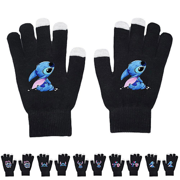 Lilo & Stitch Helfingerhandskar Pekskärmshandskar Varm vinter Tecknad filmtryck Stickad handske Vantar Barnpresenter style 5