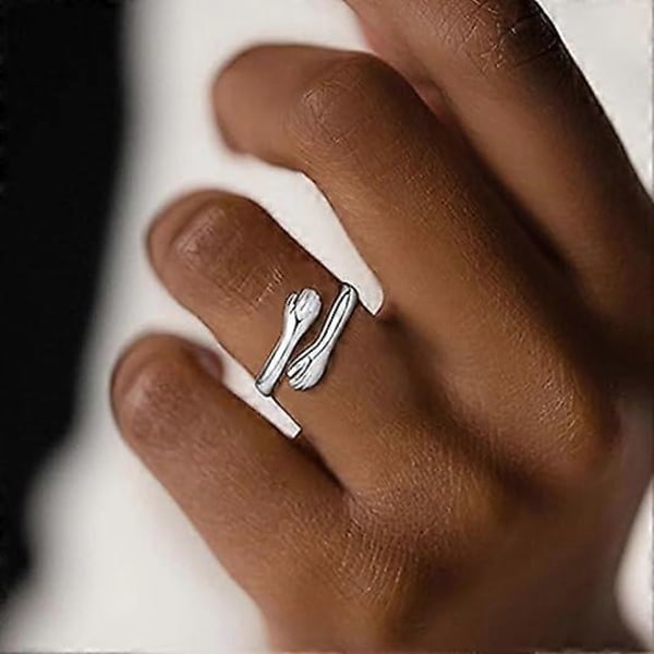 2 stk. Klemmende Hender Fingerringer Gull Sølvbelagt Hender Omfavner Åpne Ringer Justerbare Par Klem Ringer Romantisk Elsker Statement Stablebar Retro